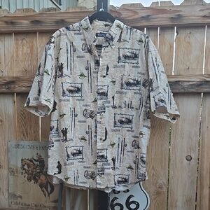 Vintage "Gone Fishing" Print, Puritan Brand 100% Cotton short sleeve Shirt